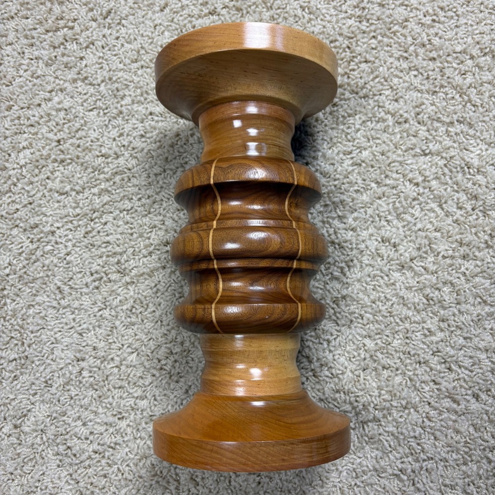 Handmade Maple Walnut Wood Pillar Candle Holder 11.5" 2017 Turned‎ Pedestal